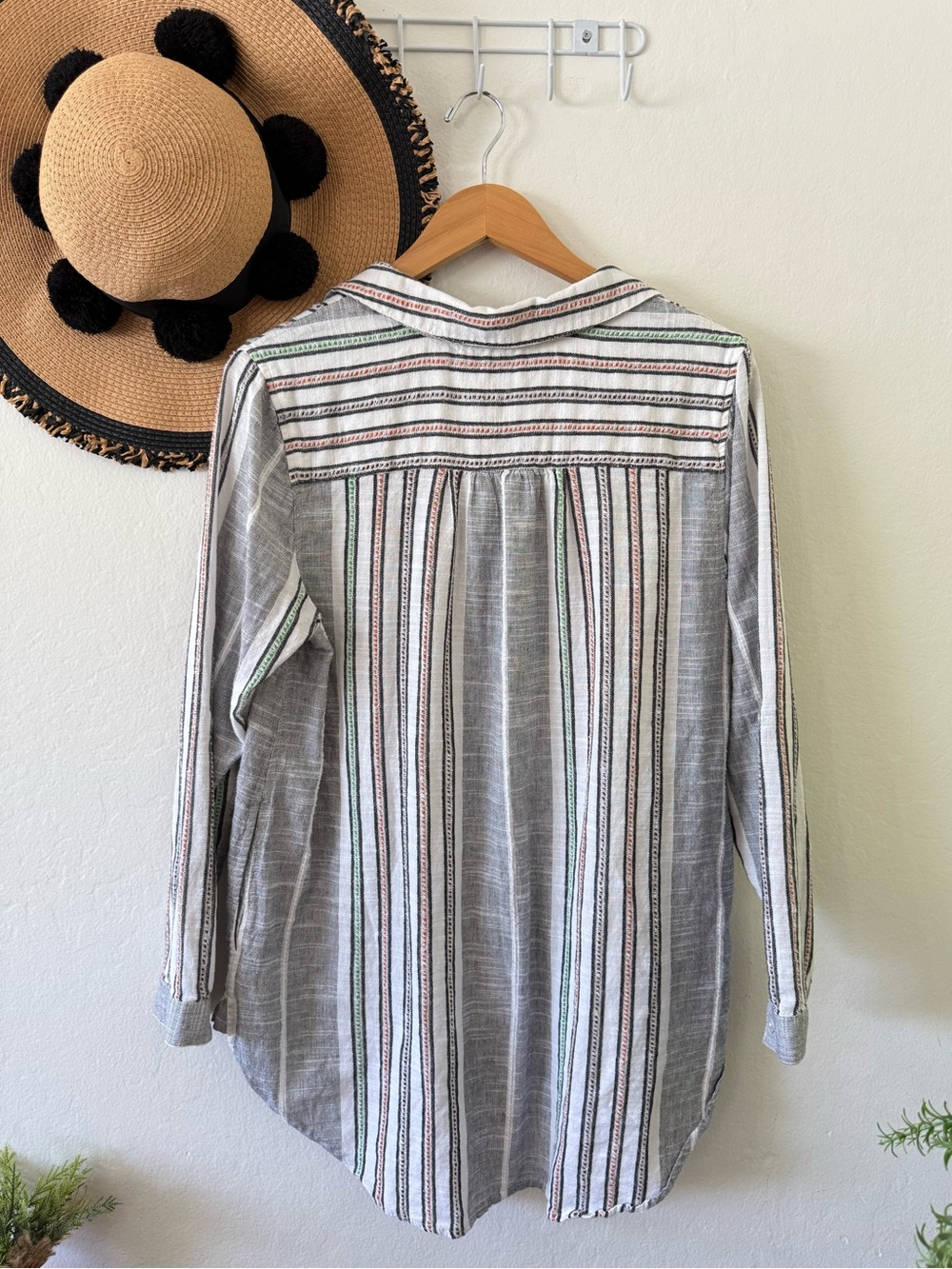 Soft Surroundings Embroidered Stripe Cotton Tunic Top Size Large Boho Lagenlook - Picture 6 of 16